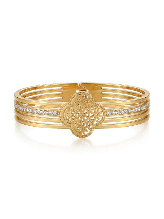 ✨Stainless steel Gold Crystal studded Floral Cuff Bracelet ✨