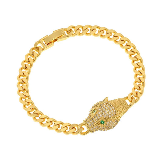 Leopard Gold Crystal Green Eye Chain bracelet ✨