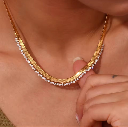 ✨22k Gold Zircon Studded Snake Chain Necklace pendant ✨