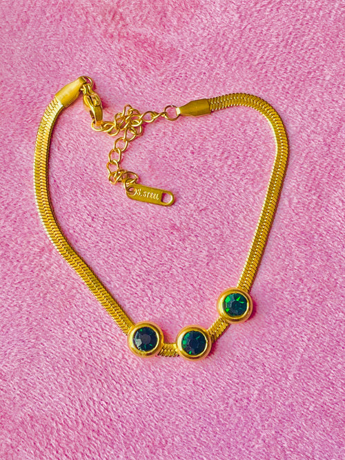 18k Emerald Green Stone Snake Chain Bracelet ✨