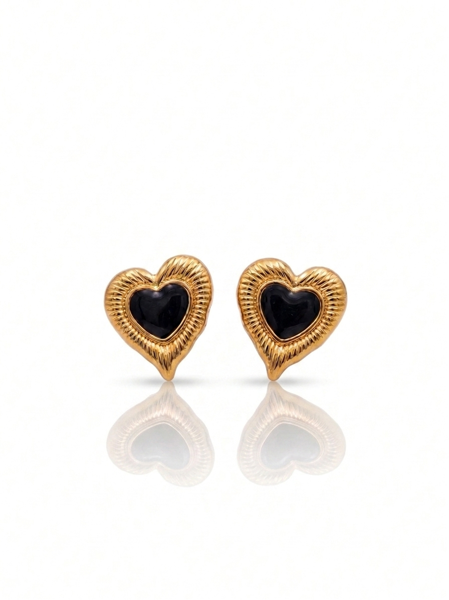 ✨Stainless steel Gold Black enamel Heart earrings ✨