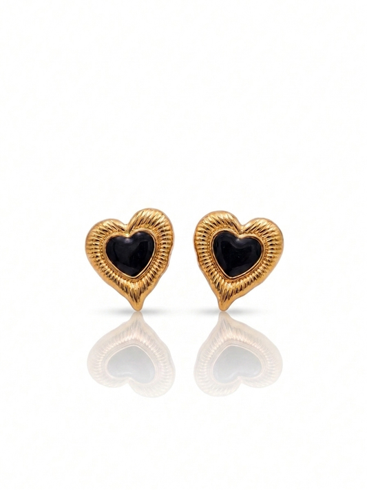 ✨Stainless steel Gold Black enamel Heart earrings ✨