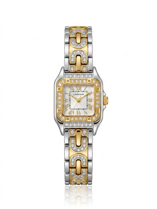 ✨ Zirconium Studded Classic SilverXGold Carte white dial Watch ✨