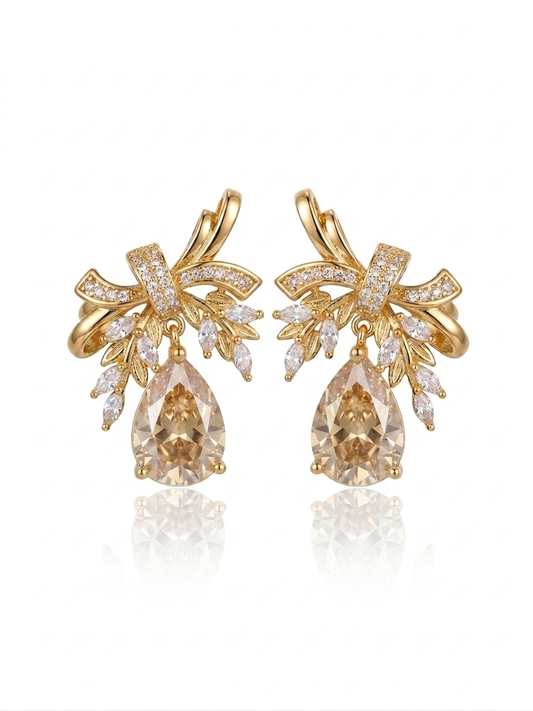 ✨Exclusive Sterling S925 Zirconium Gold Leaf Champagne Drop Earrings ✨