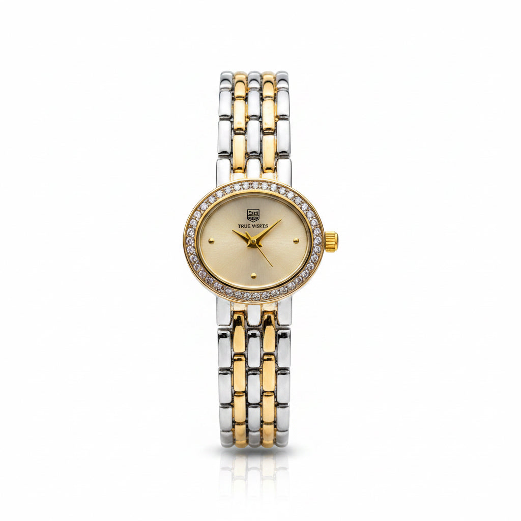 ✨Exclusive Zirconia SilverXGold Grey Dial Crystal Studded True worth watch ✨
