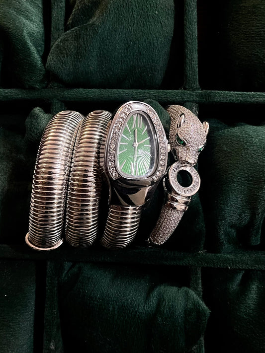 ✨Exclusive Silver Emerald Dream Leopard Serpenti Stack Set ✨
