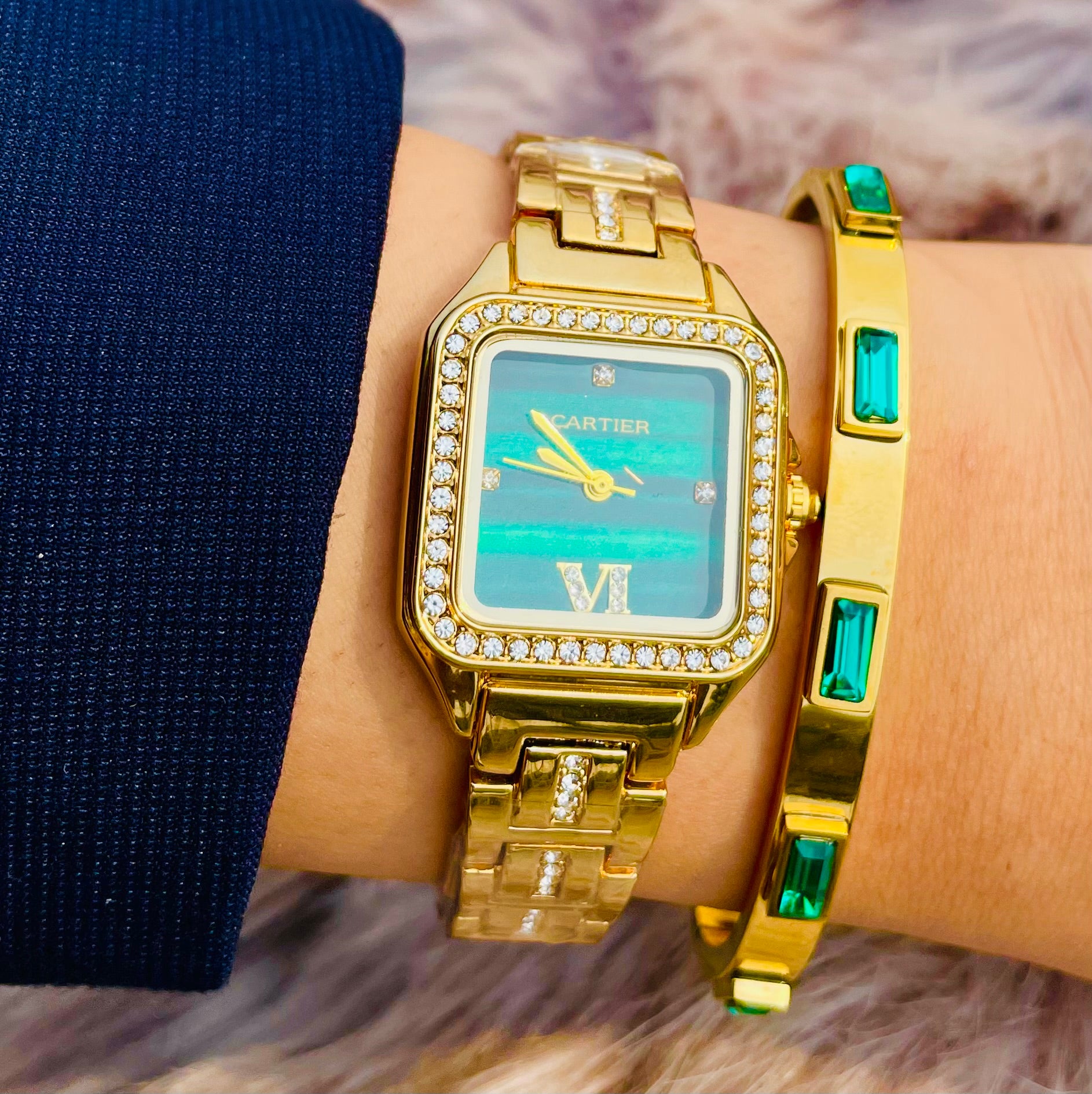 Emerald Diamantés Zirconia Watch and bracelet stack Set ✨