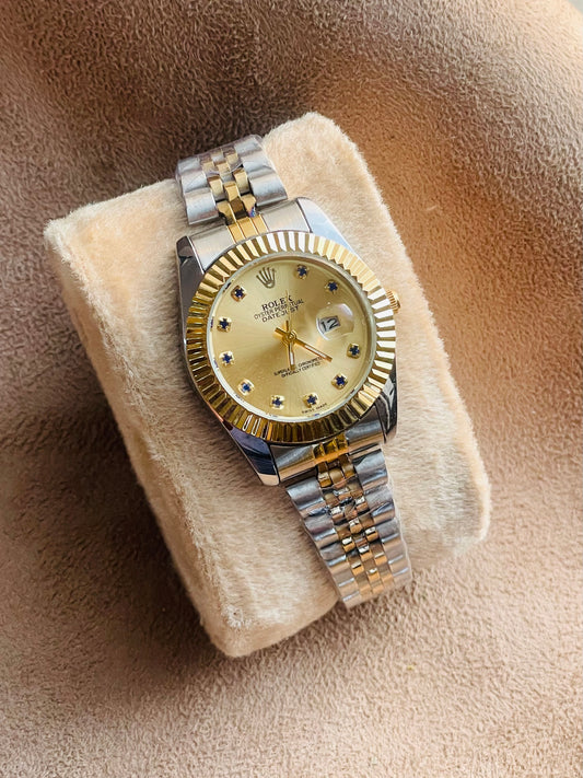 ✨SilverXGold Briaded Jubilee Gold Dial with encrusted rhinestones Rlx Watch ✨