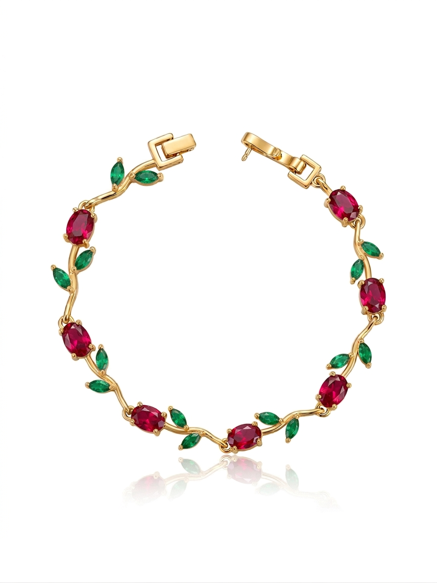 ✨Exclusive Emerald Red Gold Tulip chain Bracelet ✨