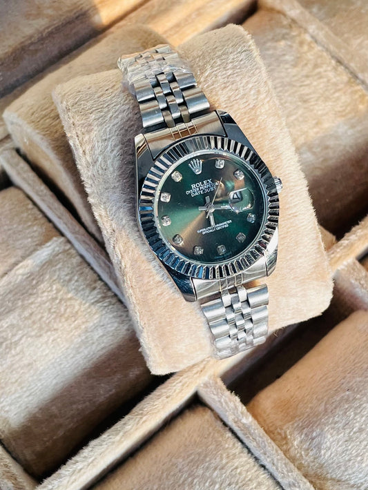 ✨Silver Briaded Jubilee Emerald Dial Rlx Watch ✨