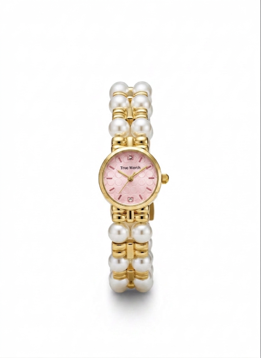 ✨Exquisite Gold Pearl Pink Dial True Worth Chain Watch ✨