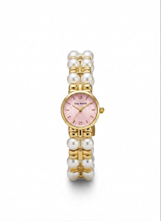 ✨Exquisite Gold Pearl Pink Dial True Worth Chain Watch ✨