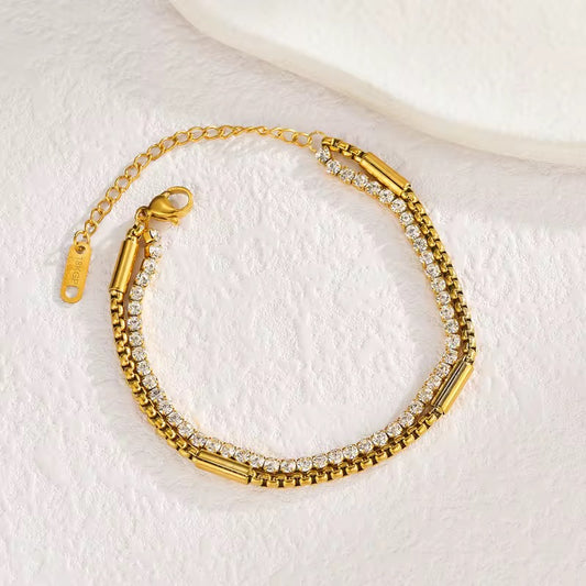 ✨Stainless steel Layered Crystal Link Chain Bracelet ✨