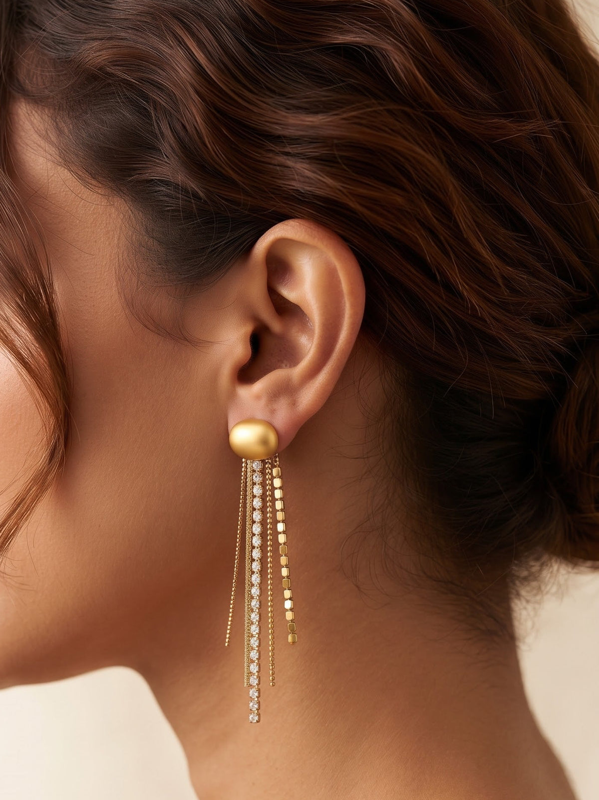 Stainless Gold Zirconium Drop Hanging Earrings