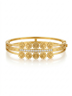 ✨Stainless steel Gold Crystal Studded floral Cuff Bracelet✨