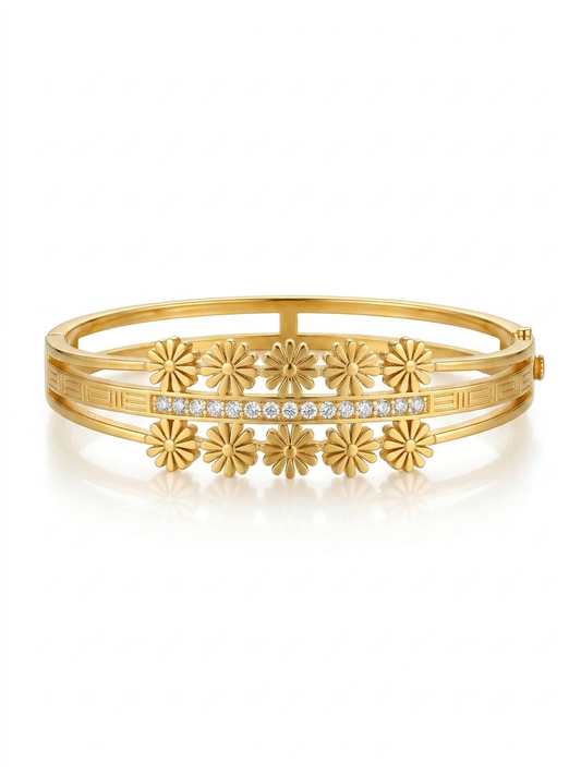 ✨Stainless steel Gold Crystal Studded floral Cuff Bracelet✨