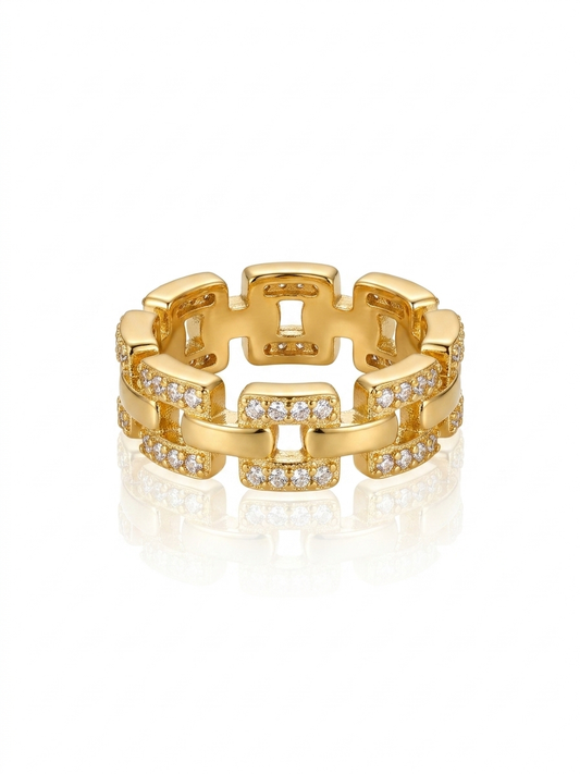 Exclusive Zircon Studded Link Gold Ring ✨
