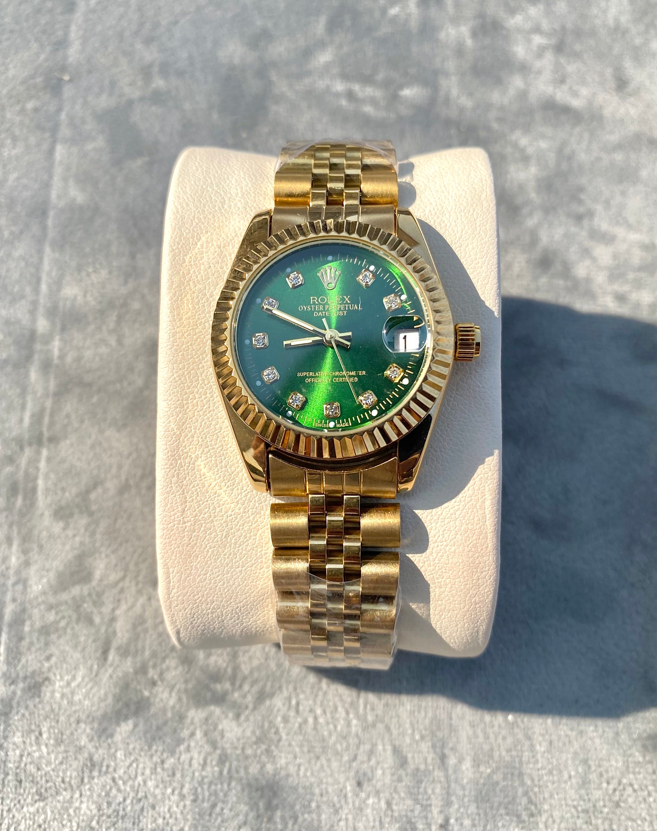 Emerald braided dial watch