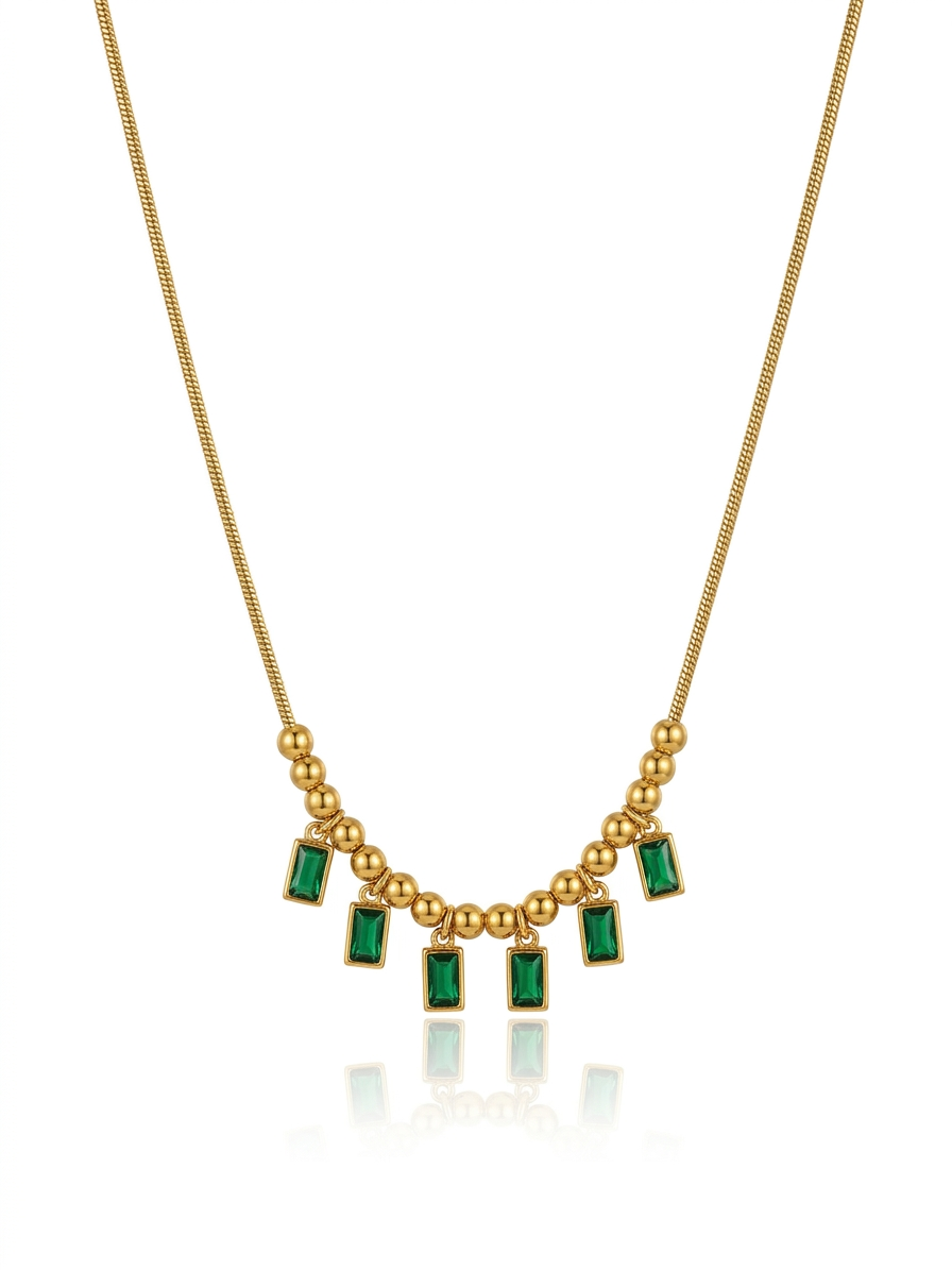 ✨Stainless steel Zirconia Emerald Bar Crystal Beaded Pendant ✨