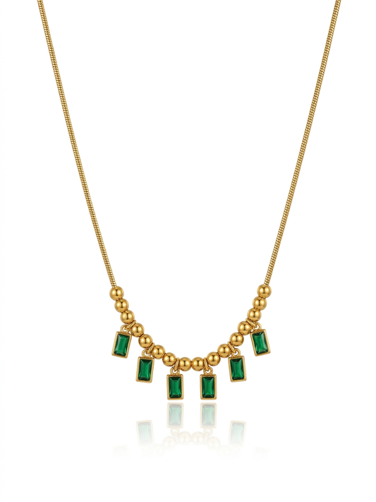✨Stainless steel Zirconia Emerald Bar Crystal Beaded Pendant ✨