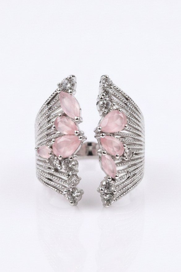 ✨Vintage Silver & Pink crystal chunky ring🏛️