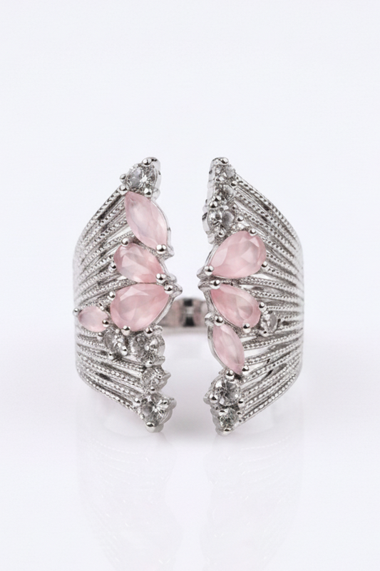 ✨Vintage Silver & Pink crystal chunky ring🏛️