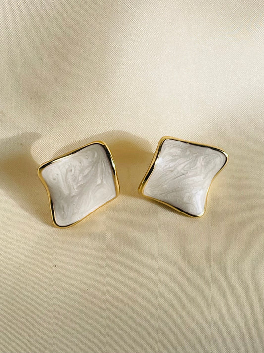 ✨ Stainless Steel Gold White Enamel Earrings ✨