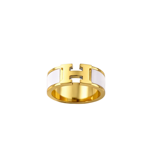 ✨H lux White Enamel Gold Ring✨