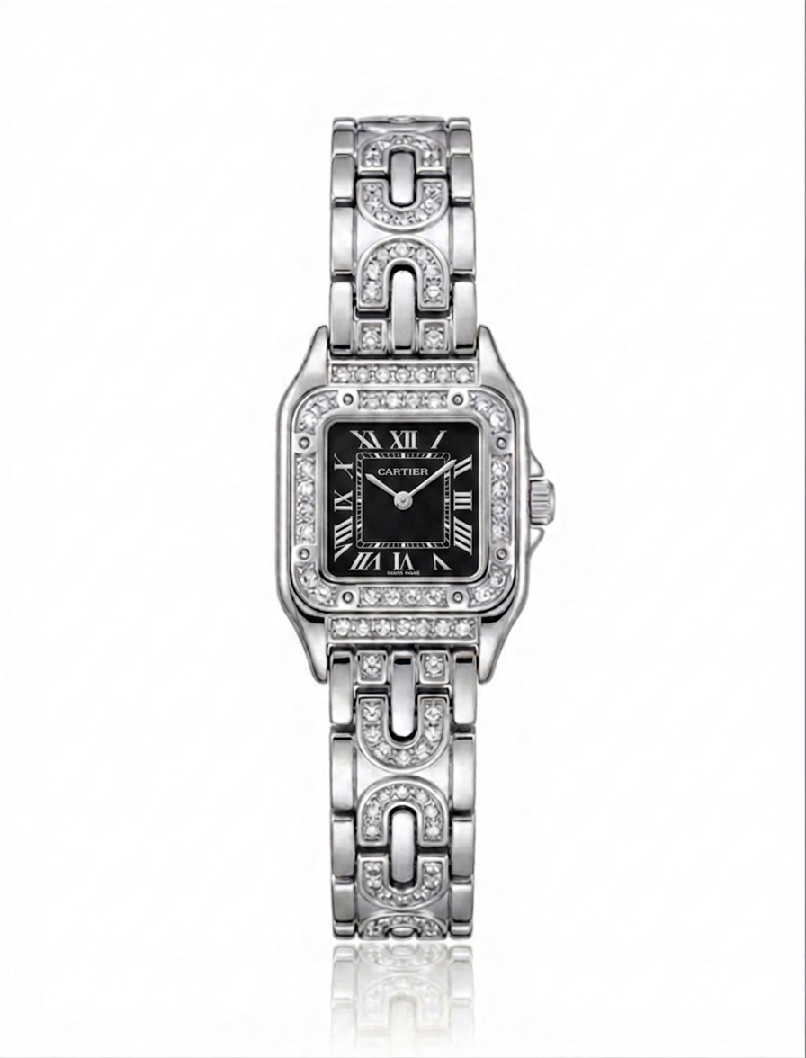 ✨ Zirconium Studded Classic Silver Carte Emerald dial Watch ✨