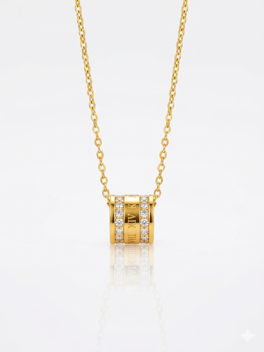 ✨Stainless steel Zirconia Spherical Crystal Studded Roman Gold Pendant ✨