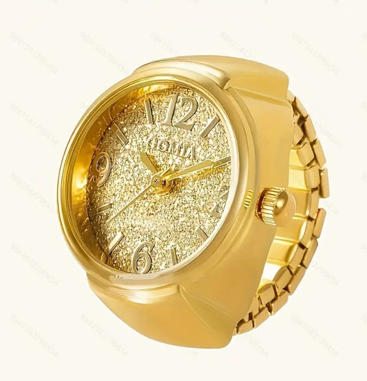 ✨Glitz Encrusted Gold Adjustable Ring Watch✨