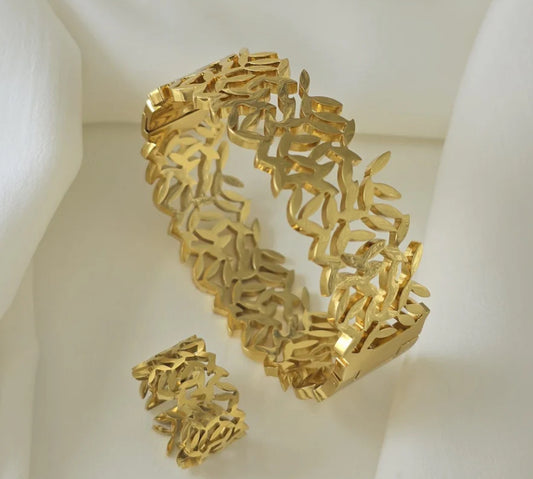 ✨SS Gold Leaf Bangle and Adjustable Ring Set✨