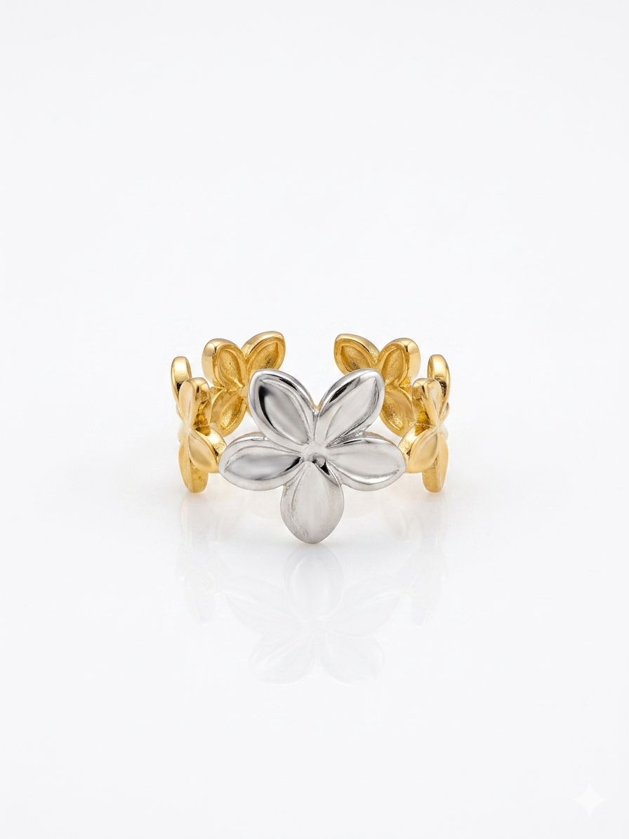 ✨Stainless steel SilverXGold Leaf Adjustable Ring ✨