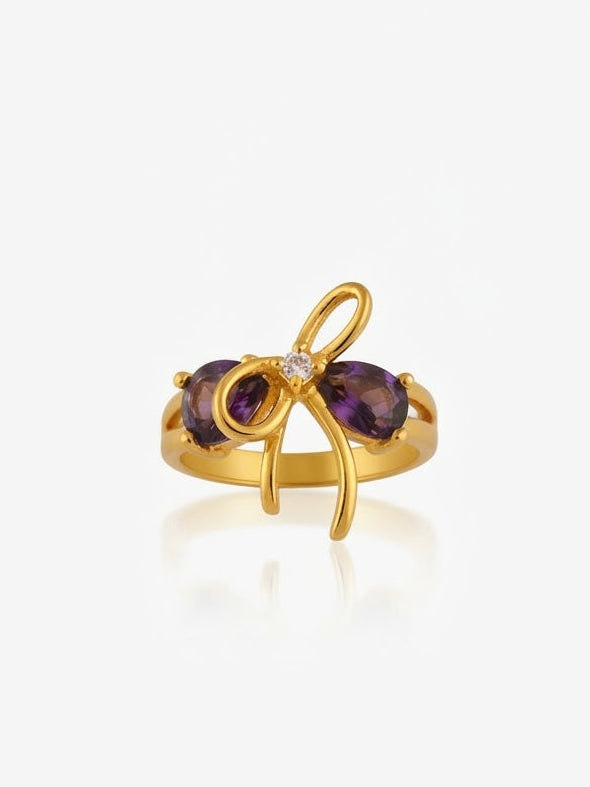 ✨Stainless steel Gold lilac Rhinestone bow adjustable Ring ✨