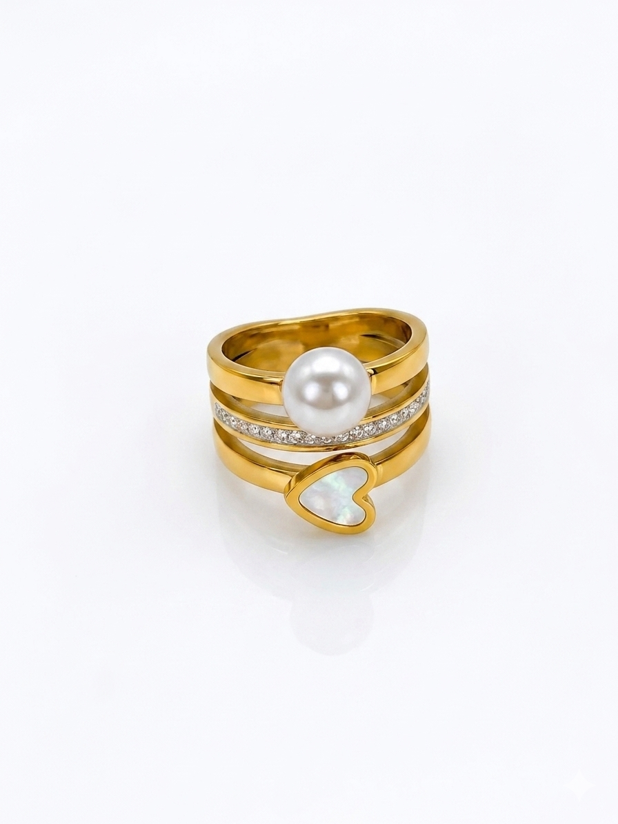 ✨Stainless steel Gold Crystal Pearl Tri Ring ✨