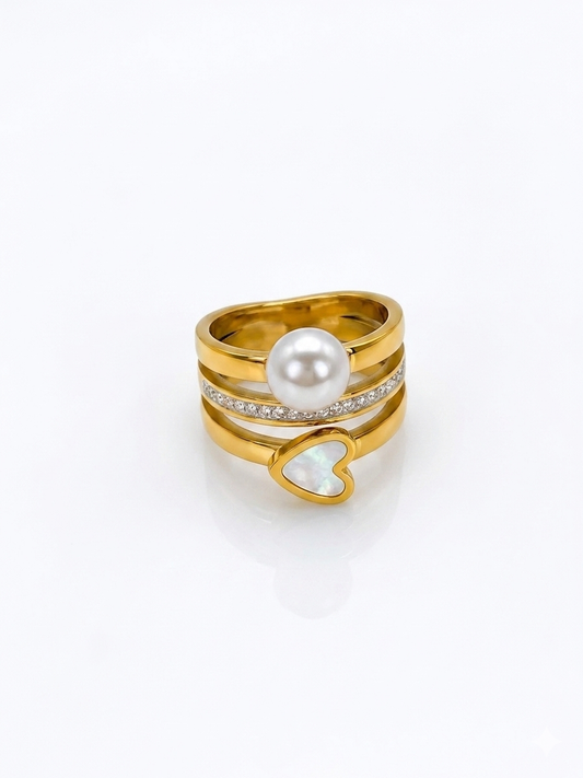 ✨Stainless steel Gold Crystal Pearl Tri Ring ✨