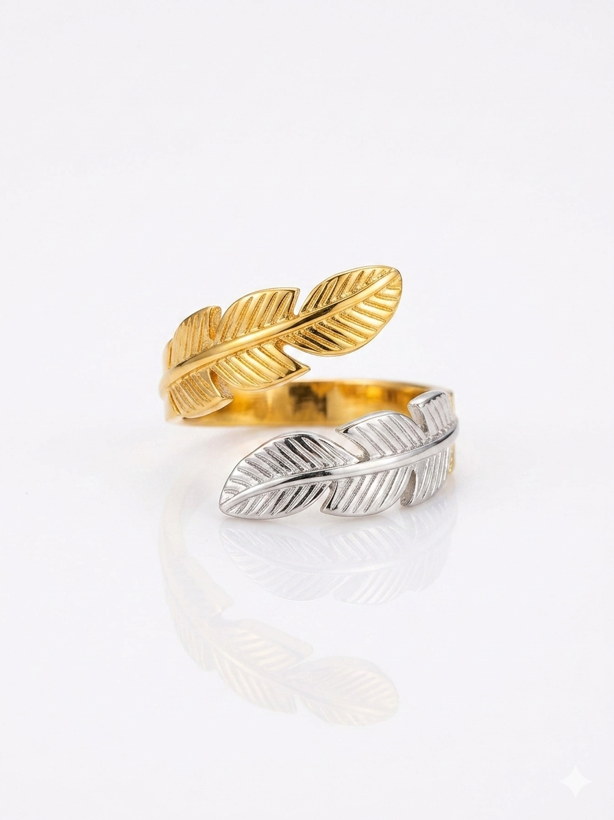 ✨Stainless steel SilverXGold Leaf Adjustable Ring ✨