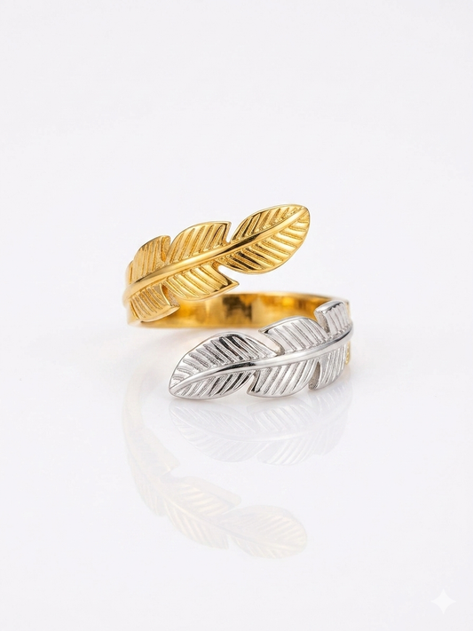 ✨Stainless steel SilverXGold Leaf Adjustable Ring ✨