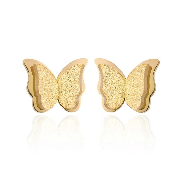 Stainless steel Waterproof Golden Butterfly Stud Earrings 🦋