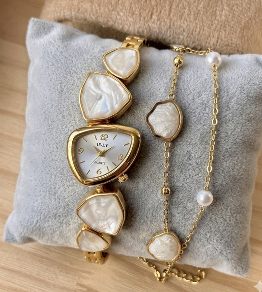 ✨ Exquisite White Pearl Gold  Watch Stack ✨