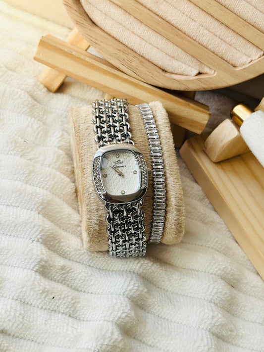 ✨Swiss Elegance Quadra Silver Watch Stack✨