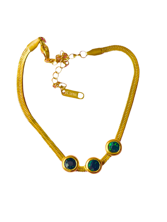 18k Emerald Green Stone Snake Chain Bracelet ✨