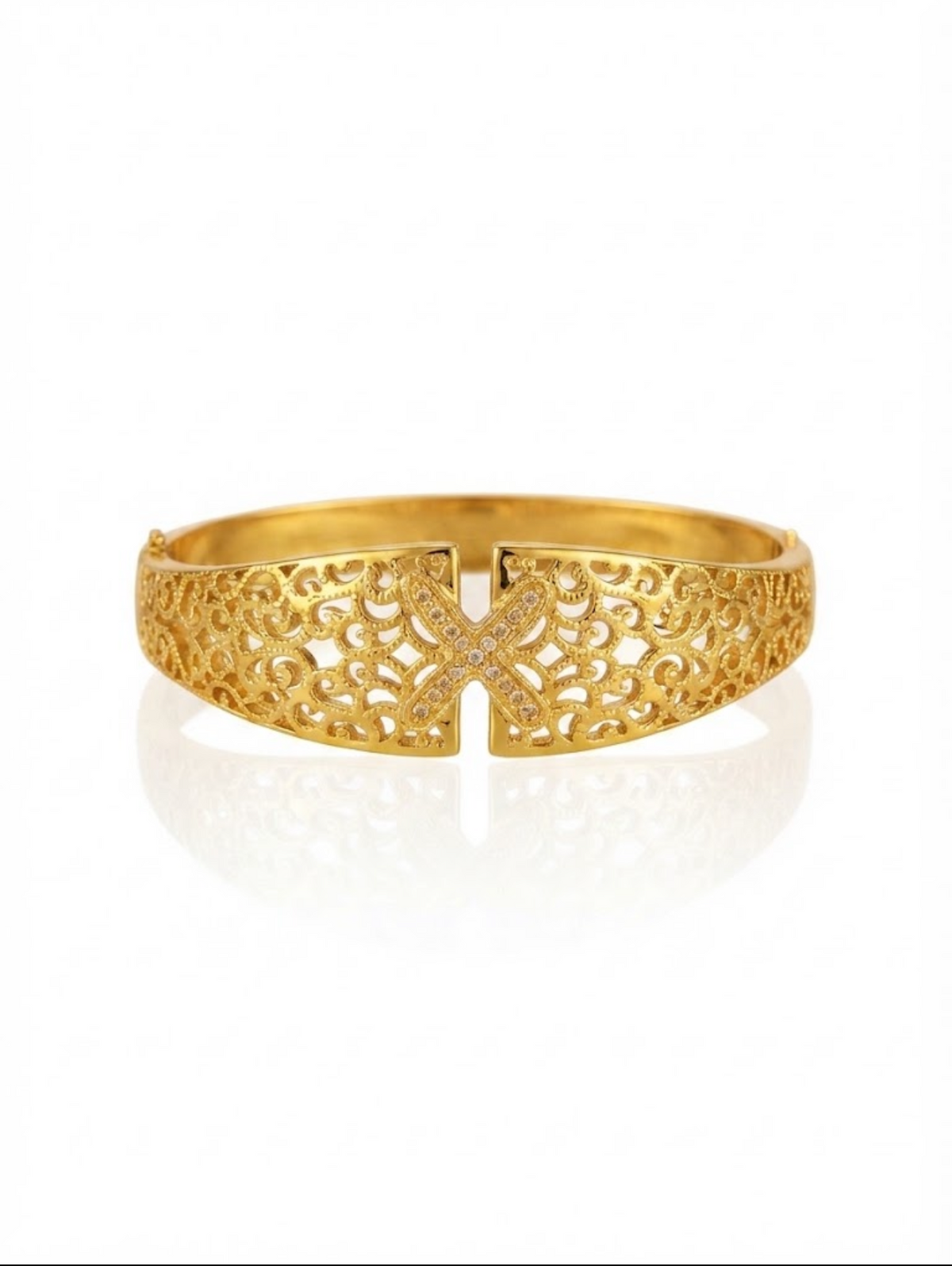 Stainless steel Gold Zirconia studded Emaar 18k Cuff Bracelet