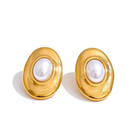 ✨ Stainless steel Gold Pearl Round Earrings ✨