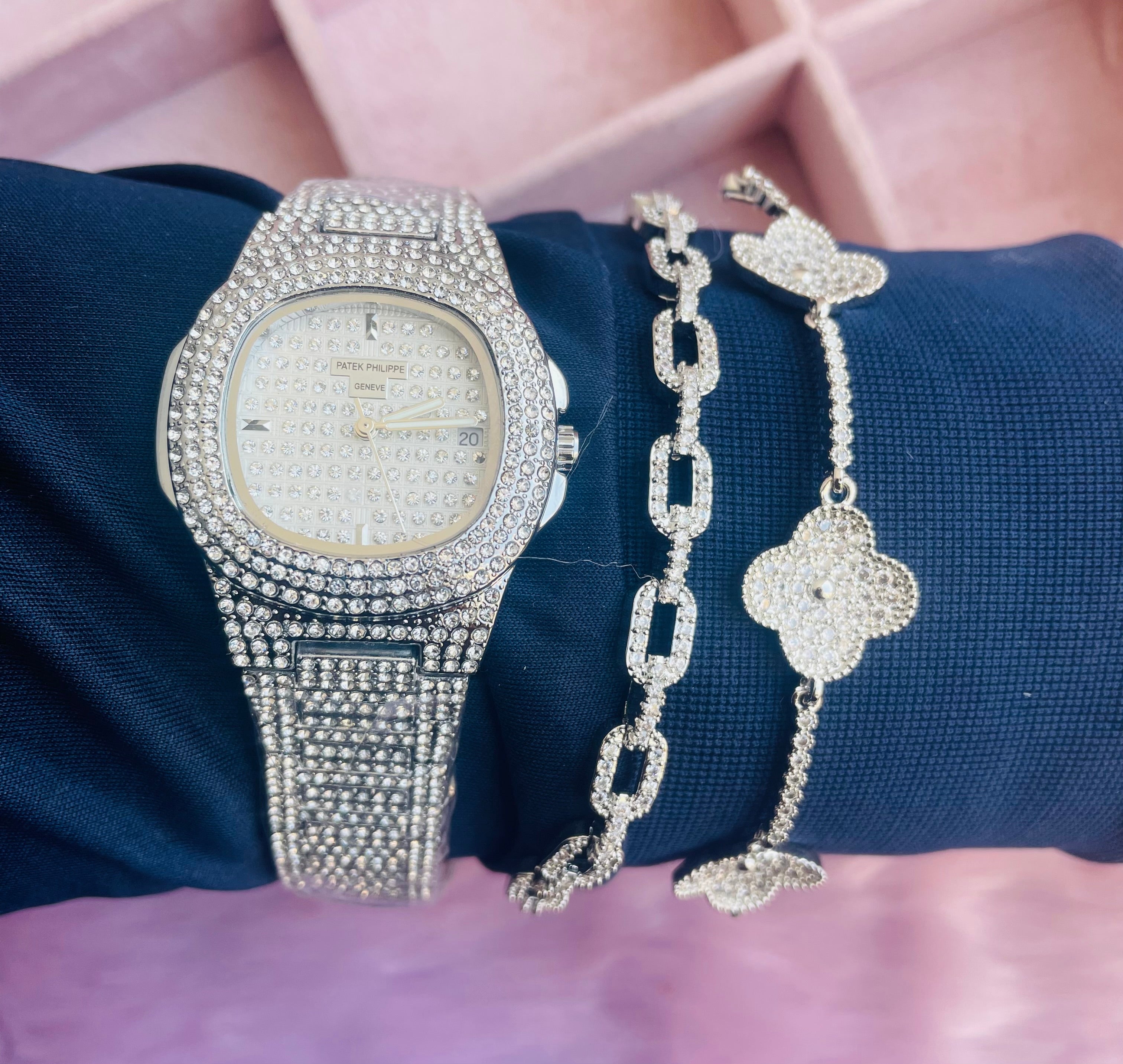 Iced Real Grade Silver Crystal Velour Stack Set 💎