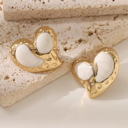 ✨Stainless Steel Gold White Enamel Heart Earrings ✨