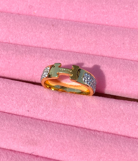 H Enamel diamanté Ring