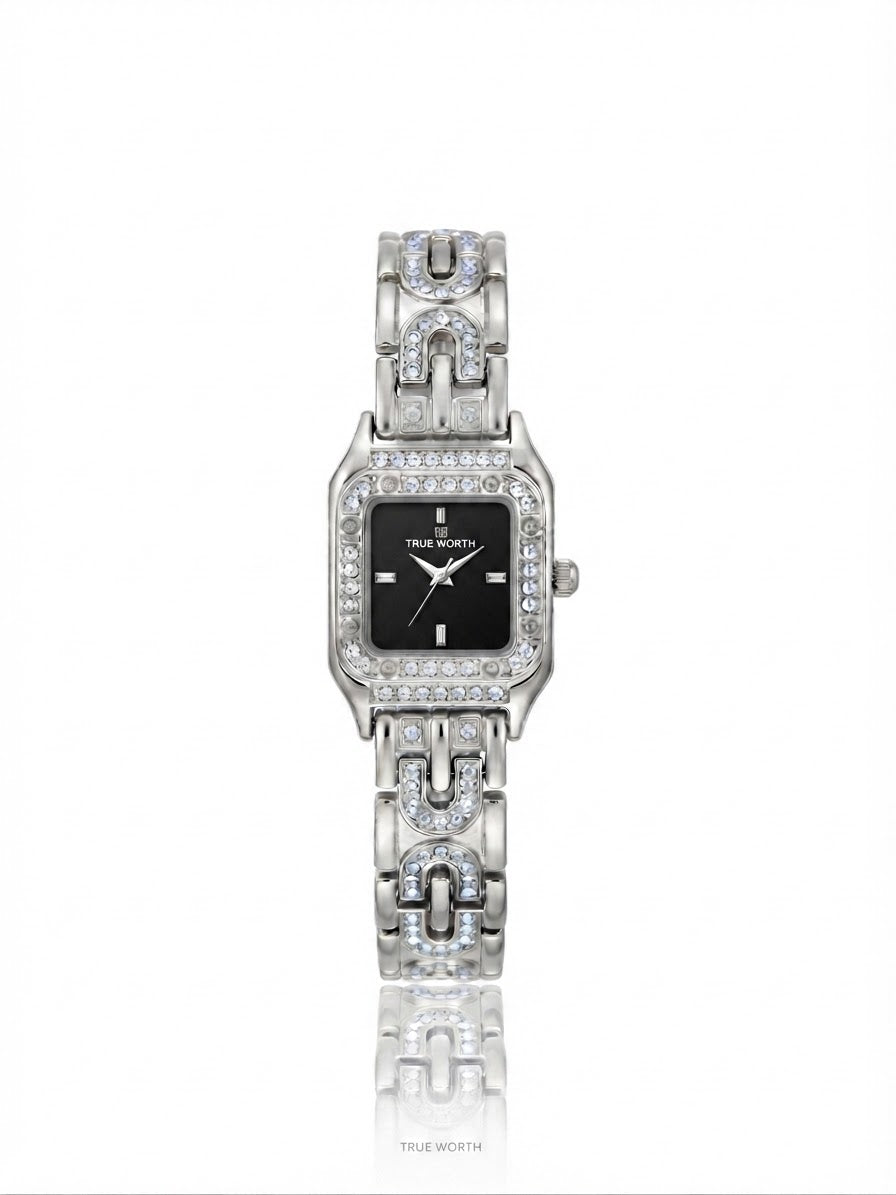 ✨Exclusive Stainless steel Silver Zirconium True worth Black dial Watch✨