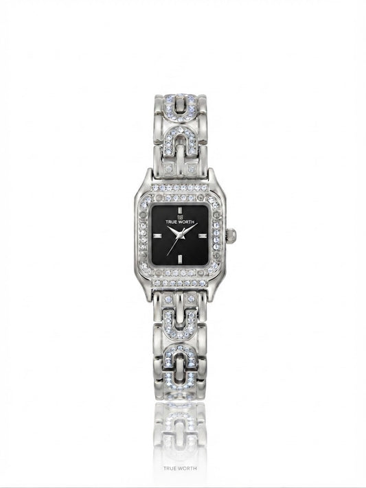 ✨Exclusive Stainless steel Silver Zirconium True worth Black dial Watch✨
