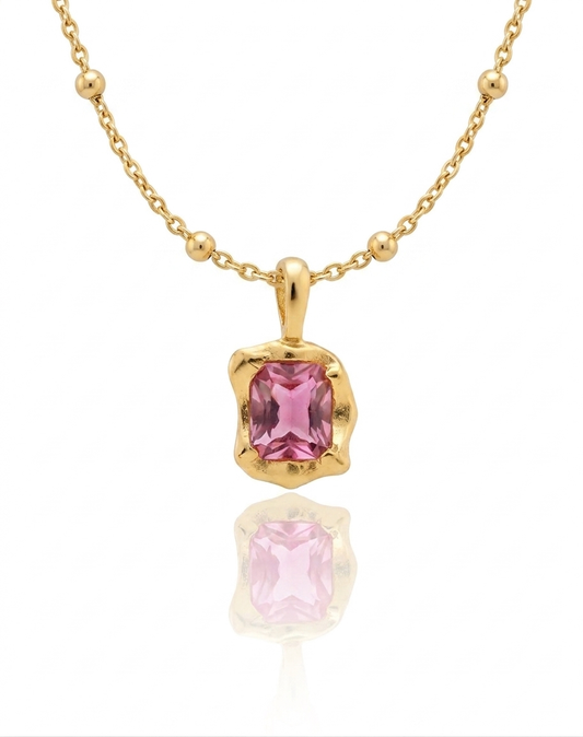 ✨Stainless steel Gold Beaded Pink charm Pendant ✨